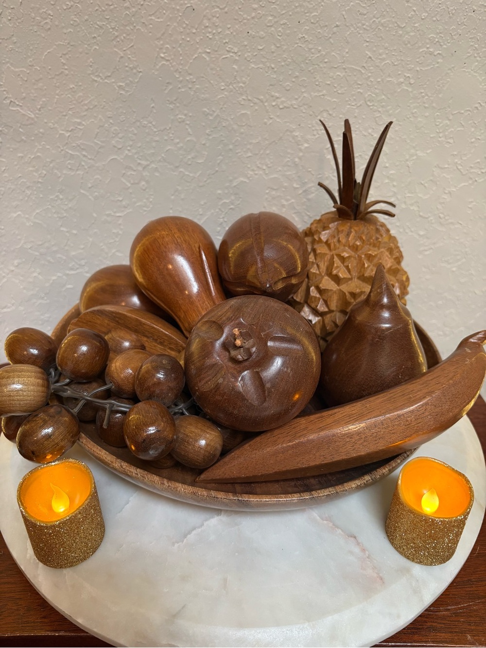 Vintage MCM Wooden Fruit and bowl